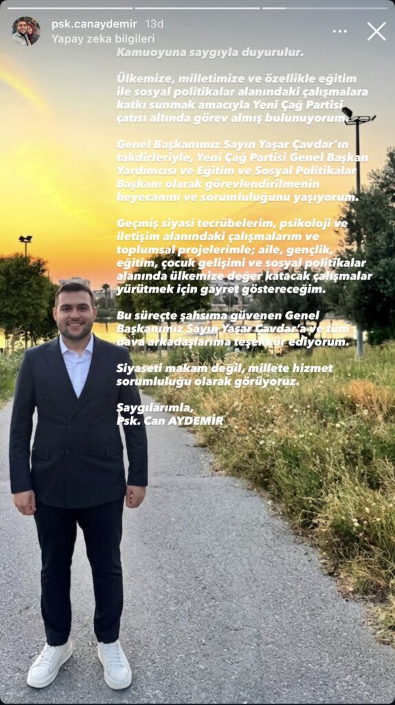 Can Aydemir, Yeni Çağ Partisi’ne katıldığını açıkladı