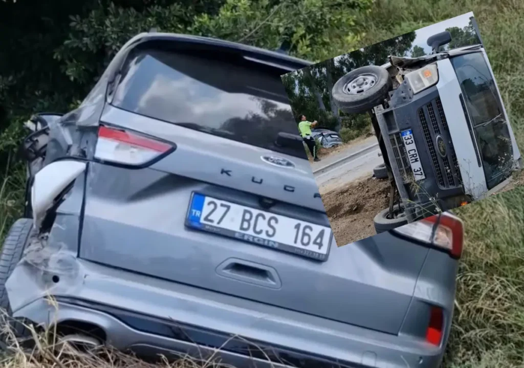 Arsuz'da otomobil tarlaya savruldu, transit takla attı