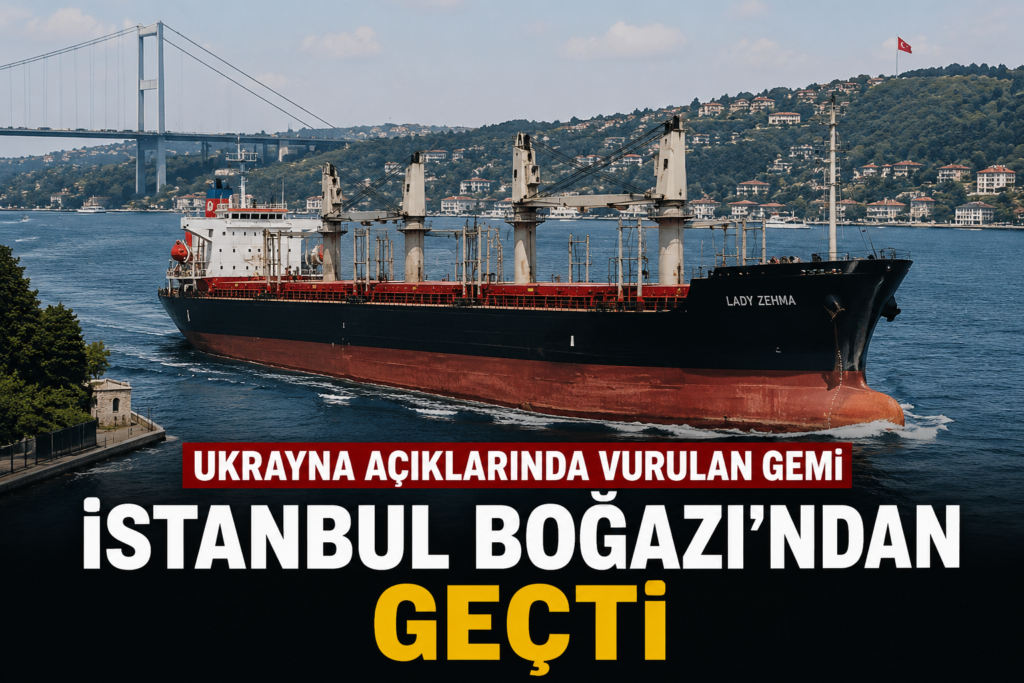 Ukrayna açıklarında vurulan gemi İstanbul Boğazından geçti